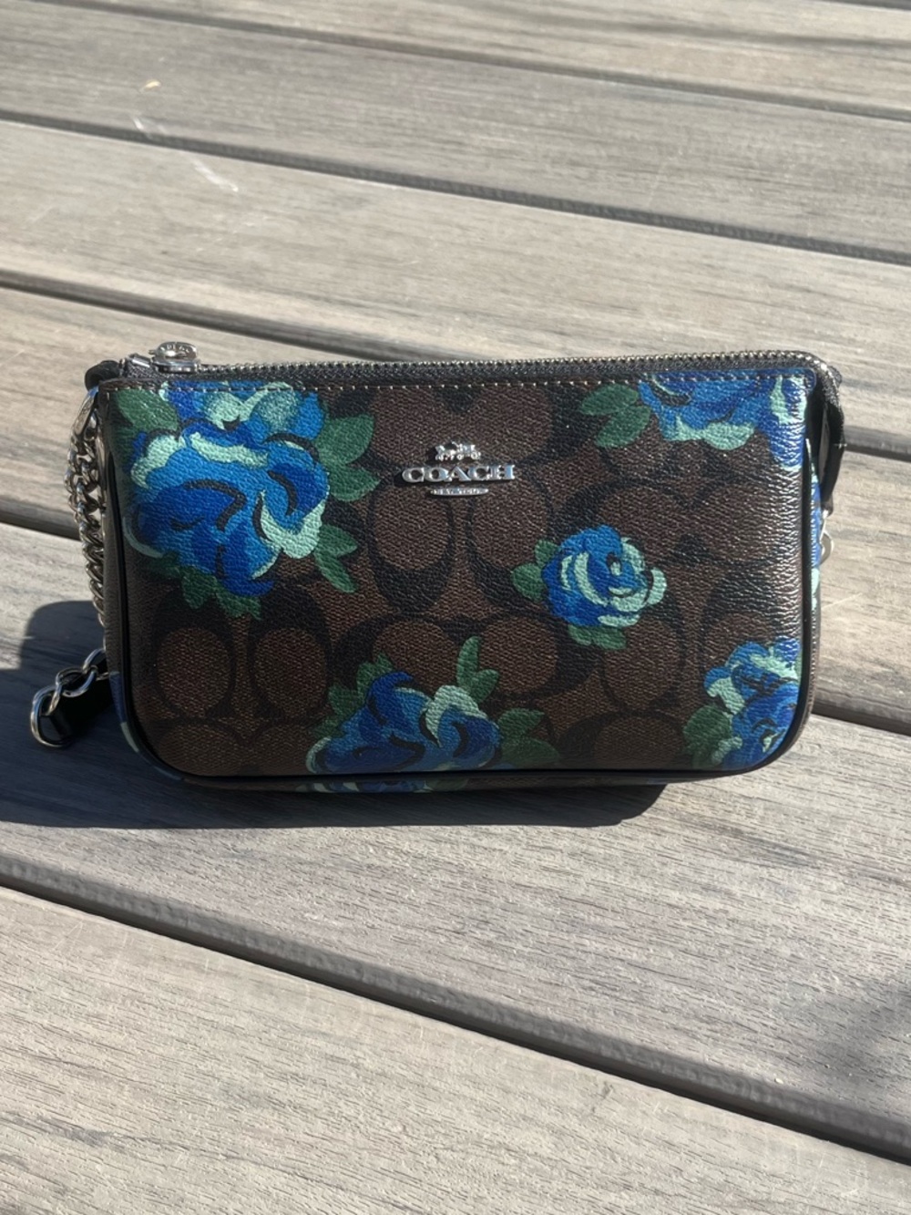 Coach; Signature Nolita 19; Brown/Blue Floral; Mini Bag; Accessory Silver Chain - Picture 8 of 13